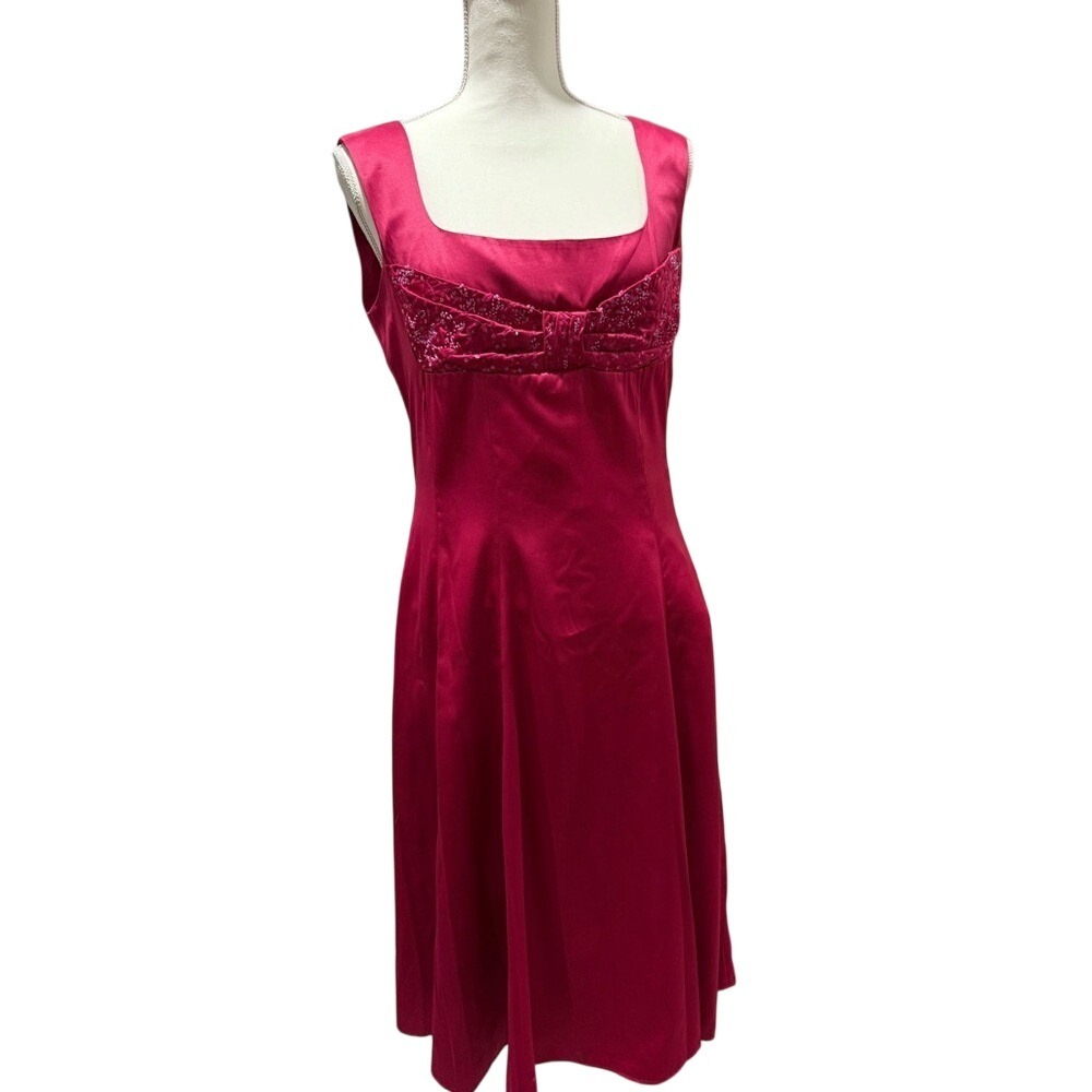 Vintage Y2K Eva Blue Pink Sparkle bow Sleeveless Square Neck Midi Dress Cocktail